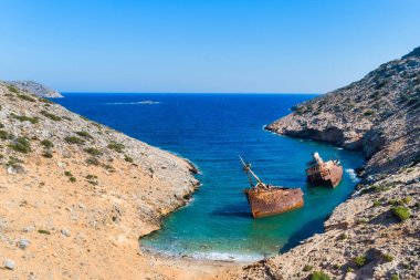 Batık Olympia Amorgos Island, Kiklad Adaları, Yunanistan havadan görünümü