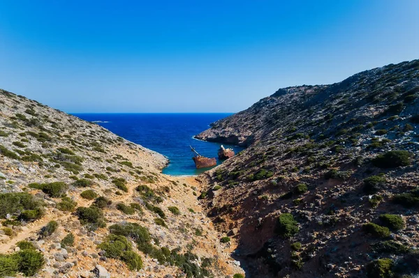 Letecký Pohled Olympia Ztroskotání Ostrově Amorgos Cyclades Řecko — Stock fotografie