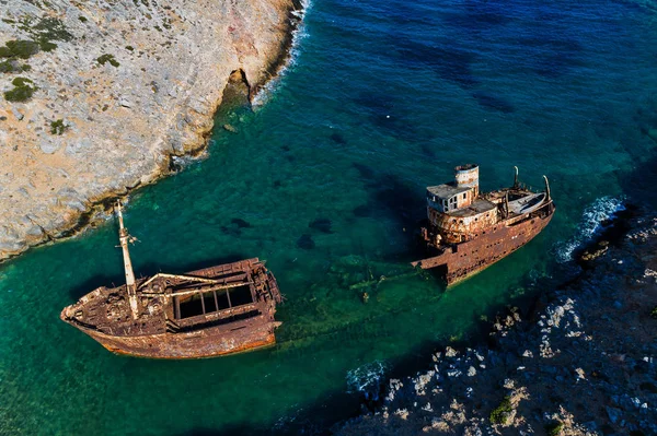 Vue Aérienne Shipwreck Olympia Sur Île Amorgos Cyclades Grèce — Photo