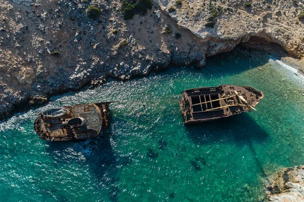 Luftaufnahme Des Schiffswracks Olympia Amorgos Insel Kykladen Griechenland — Stockfoto