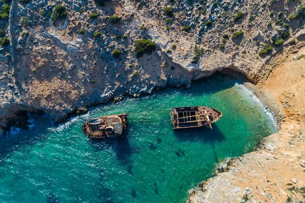 Luftaufnahme Des Schiffswracks Olympia Amorgos Insel Kykladen Griechenland — Stockfoto