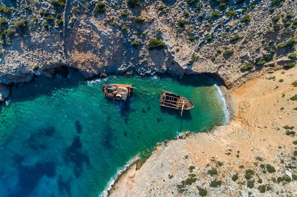 Luftaufnahme Des Schiffswracks Olympia Amorgos Insel Kykladen Griechenland — Stockfoto