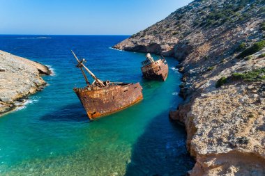 Batık Olympia Amorgos Island, Kiklad Adaları, Yunanistan havadan görünümü