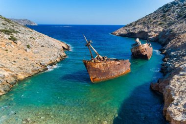Batık Olympia Amorgos Island, Kiklad Adaları, Yunanistan havadan görünümü