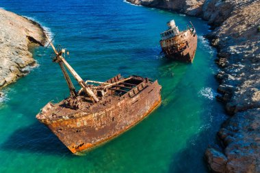 Batık Olympia Amorgos Island, Kiklad Adaları, Yunanistan havadan görünümü
