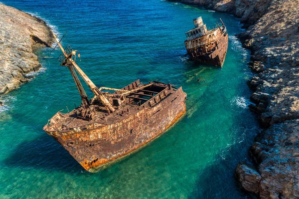 Vista Aérea Shipwreck Olympia Isla Amorgos Cícladas Grecia — Foto de Stock