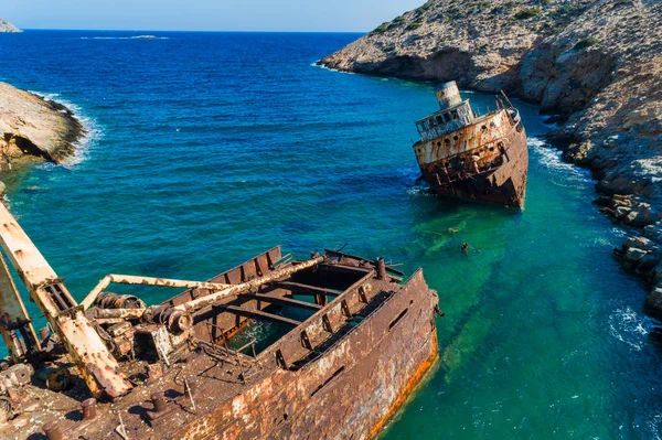 Luftaufnahme Des Schiffswracks Olympia Amorgos Insel Kykladen Griechenland — Stockfoto