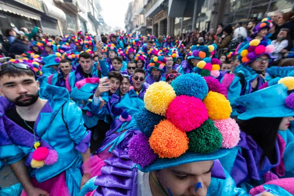 Xanthi Grecja Lutego 2018 Ludzie Ubrani Kolorowe Kostiumy Podczas Rocznego — Zdjęcie stockowe