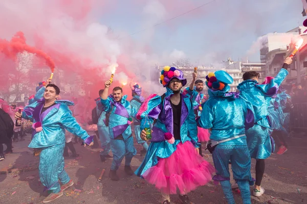 Xanthi Greece February 2018 People Dressed Colorful Costumes Annual Carnival — Stock Photo, Image