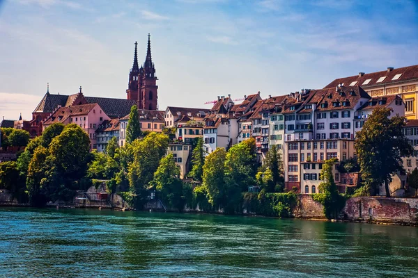 Basel Schweiz 2018 Der Rhein Und Das Historische Zentrum Von — Stockfoto
