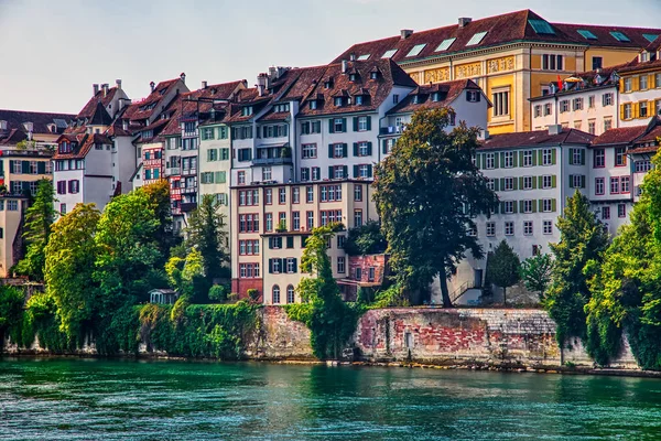 Basel Svájc 2018 Augusztus Rajna Folyó Történelmi Központ Basel — Stock Fotó