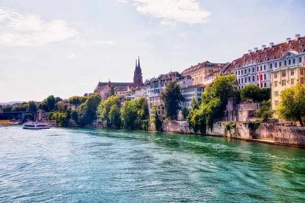 Basel Svájc 2018 Augusztus Rajna Folyó Történelmi Központ Basel — Stock Fotó