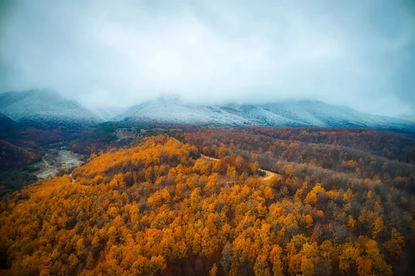 Dos Temporadas Invierno Otoño Zona Vermio Norte Grecia Capturado Desde — Foto de Stock