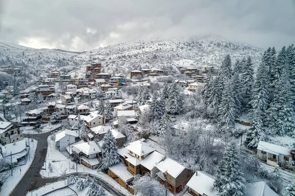 Luftaufnahme Des Traditionellen Griechischen Dorfes Seli Das Winter Morgens Mit — Stockfoto