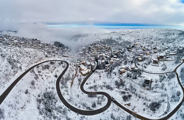 Luftaufnahme Des Traditionellen Griechischen Dorfes Seli Das Winter Morgens Mit — Stockfoto