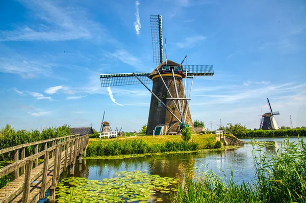 Nézd Hagyományos Szélmalmok Kinderdijk Hollandia Rendszer Szélmalmok Épült 1740 Körül — Stock Fotó