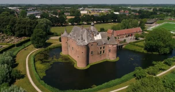 Aerial View Ammersoyen Castle Dutch Kasteel Ammersoyen Medieval Castle Netherlands — Stock Video