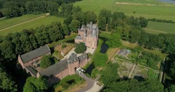 Luchtfoto Van Kasteel Doorwerth Het Nederlands Kasteel Doorwerth Een Middeleeuws — Stockvideo