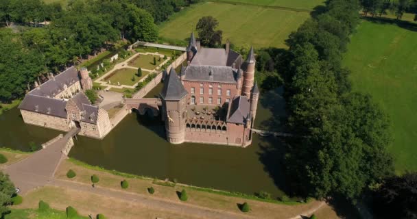 Vista Aérea Del Castillo Heeswijk Neerlandés Kasteel Heeswijk Castillo Medieval — Vídeo de stock