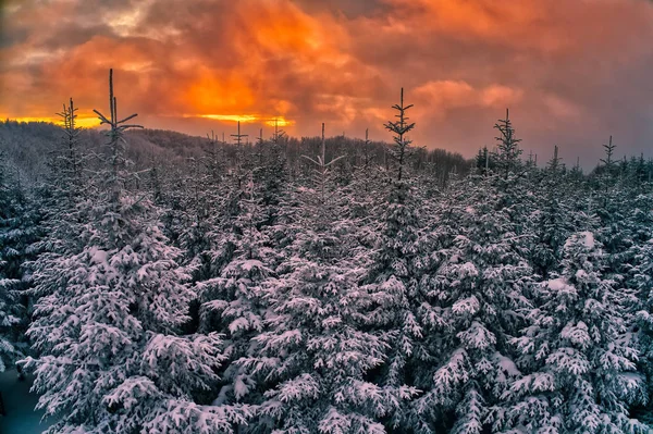 Majestoso Pôr Sol Paisagem Montanhas Inverno Imagem Hdr — Fotografia de Stock