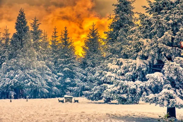 겨울의 지대에서는 일몰을 수있습니다 Hdr 이미지 — 스톡 사진