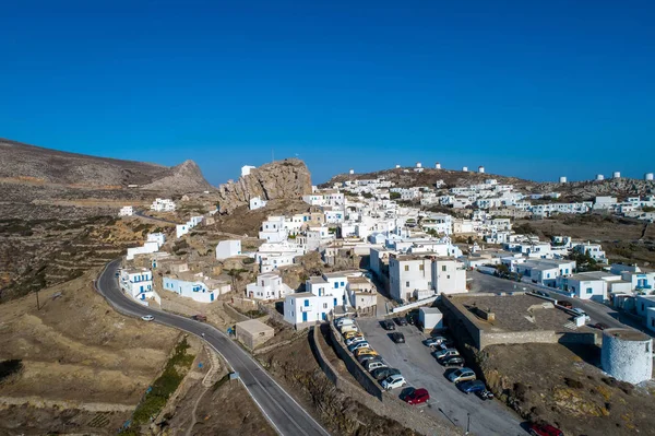 Isla Amorgos Vista Aérea Del Pueblo Chora Grecia Cíclada — Foto de Stock