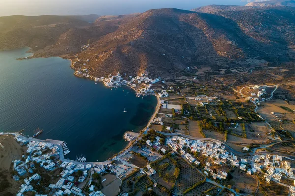 Vista Aérea Katapola Vilage Isla Amorgos Cícladas Egeo Grecia — Foto de Stock