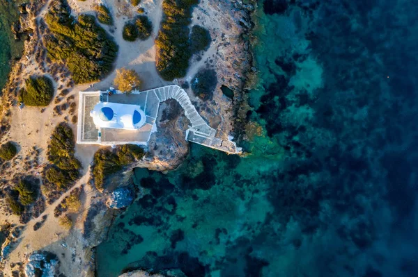 Vista Aérea Iglesia Panteleimon Vilage Katapola Isla Amorgos Cyclades Egeo —  Fotos de Stock