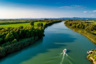 Delta Alpheios Yunanistan Peloponnese içinde Nehri'nin havadan görünümü