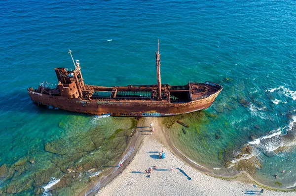 Vista Aérea Naufrágio Dimitrios Anteriormente Chamado Klintholm Gythio Peloponnese Grécia — Fotografia de Stock