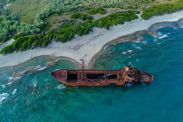 Vista Aérea Naufrágio Dimitrios Anteriormente Chamado Klintholm Gythio Peloponnese Grécia — Fotografia de Stock