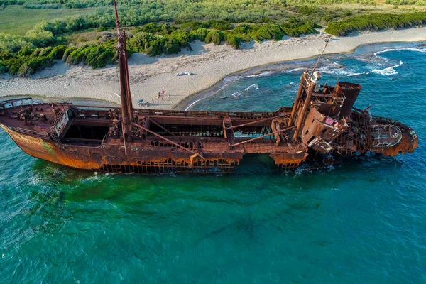 Vue Aérienne Naufrage Dimitrios Anciennement Klintholm Dans Gythio Péloponnèse Grèce — Photo