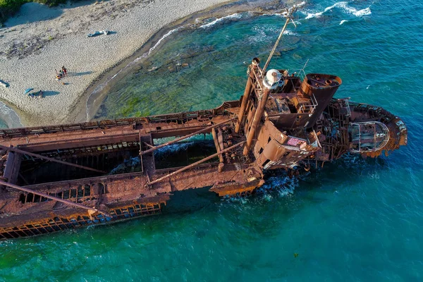 Vue Aérienne Naufrage Dimitrios Anciennement Klintholm Dans Gythio Péloponnèse Grèce — Photo