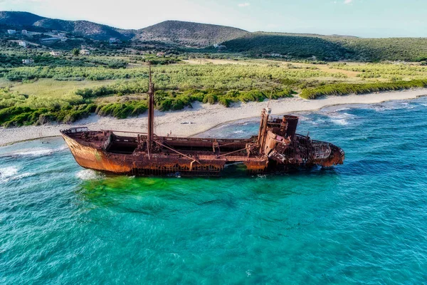 Vista Aerea Del Naufragio Dimitrios Precedentemente Chiamato Klintholm Gythio Peloponnese — Foto Stock