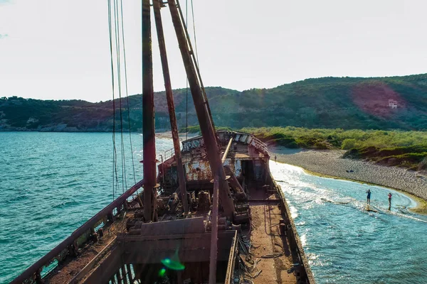 Vue Aérienne Naufrage Dimitrios Anciennement Klintholm Dans Gythio Péloponnèse Grèce — Photo