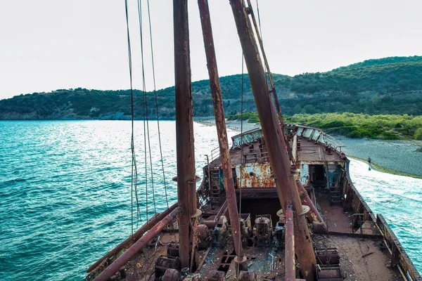 Vue Aérienne Naufrage Dimitrios Anciennement Klintholm Dans Gythio Péloponnèse Grèce — Photo