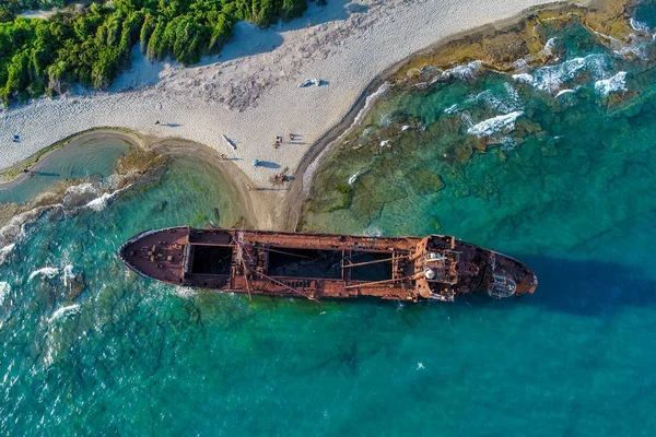 Aerial View Shipwreck Dimitrios Formerly Called Klintholm Gythio Peloponnese Greece — Stock Photo, Image