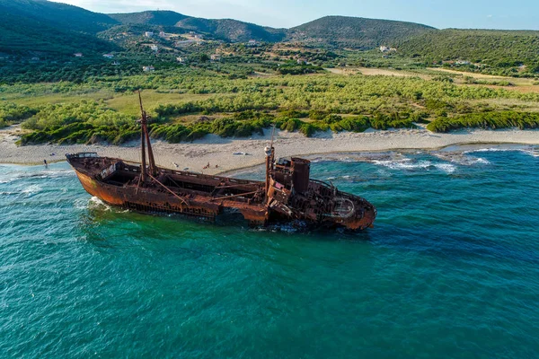 Vista Aérea Naufrágio Dimitrios Anteriormente Chamado Klintholm Gythio Peloponnese Grécia — Fotografia de Stock