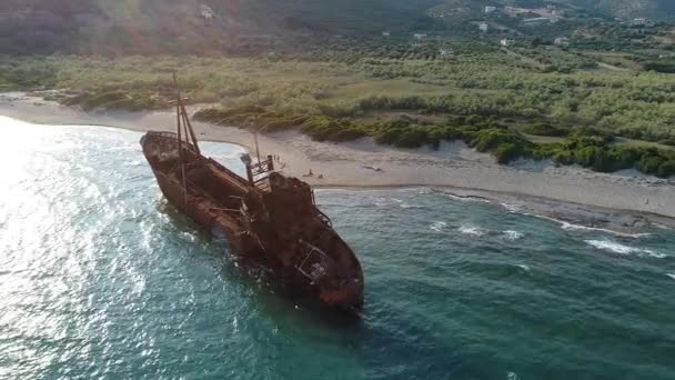 Aerial View Shipwreck Dimitrios Formerly Called Klintholm Gythio Peloponnese Greece — Stock Video