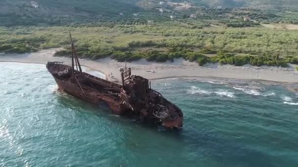 Aerial View Shipwreck Dimitrios Formerly Called Klintholm Gythio Peloponnese Greece — Stock Video