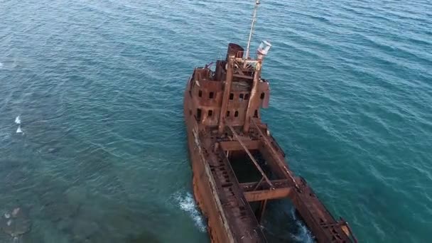 Aerial View Shipwreck Dimitrios Formerly Called Klintholm Gythio Peloponnese Greece — Stock Video