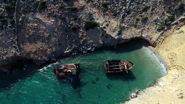 Letecký Pohled Olympia Ztroskotání Ostrově Amorgos Cyclades Řecko — Stock video