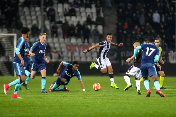 Thessaloniki Yunanistan Şubat 2019 Tanımsız Oyuncular Paok Tottenham Toumba Stadyumu — Stok fotoğraf