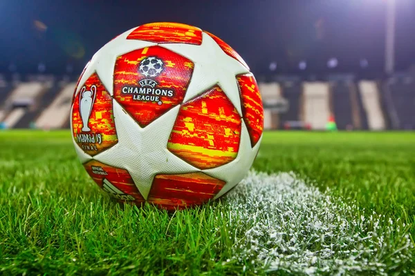 Thessaloniki Yunani Februari 2019 Bola Resmi Liga Champions Lapangan Sebelum — Stok Foto