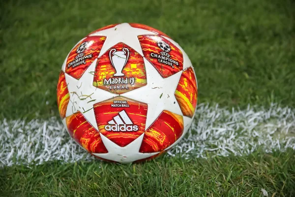 Thessaloniki Greece February 2019 Official Champions League Football Ball Field — Stock Photo, Image