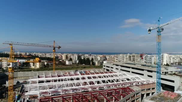 Thessaloniki Griekenland Februari 2018 Antenne Vliegen Bouwwerkzaamheden Van Ondergrondse Spoorweg — Stockvideo