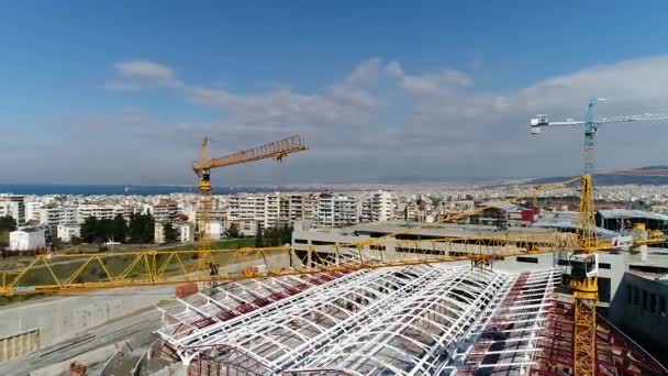 Thessaloniki Greece February 2018 Aerial Flying Construction Works Underground Railway — Stock Video