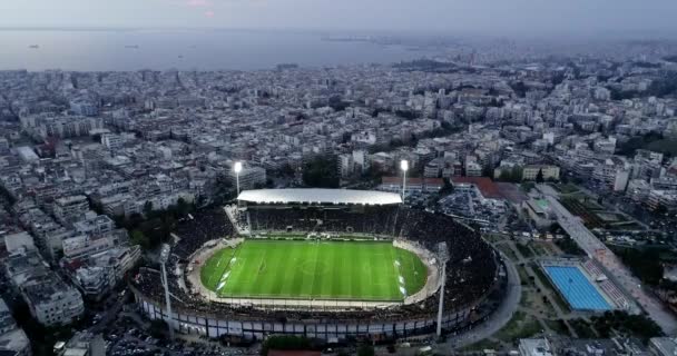 Thessaloniki Greece April 2019 Aerial Soot Toumba Stadium Full Fans — Stock Video