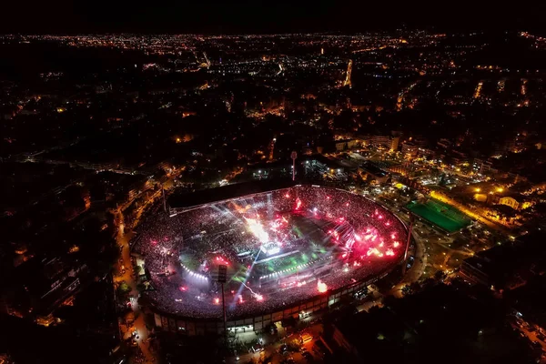 Aerial shoot of the Toumba Stadium full of fans of PAOK celebrat — Stock Photo, Image