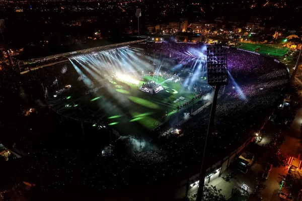 Luchtfoto van het Toumba-stadion vol fans van PAOK celebrat — Stockfoto